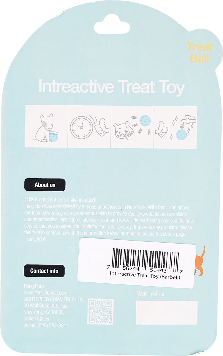 FurryFido Interactive Treat Dispensing Barbell Dog Chew Toy