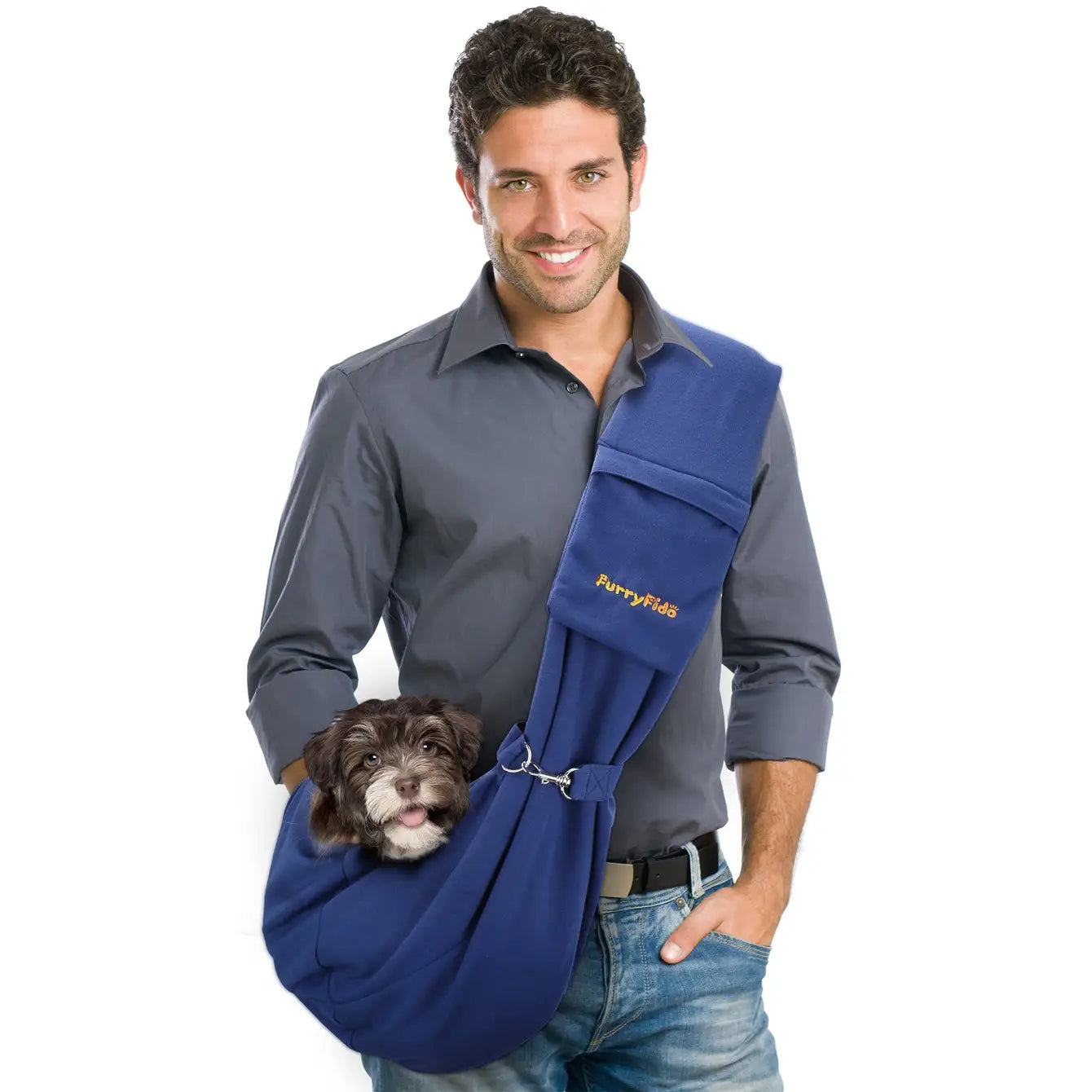 Furry Fido Adjustable Pocket Pet Sling - Navy