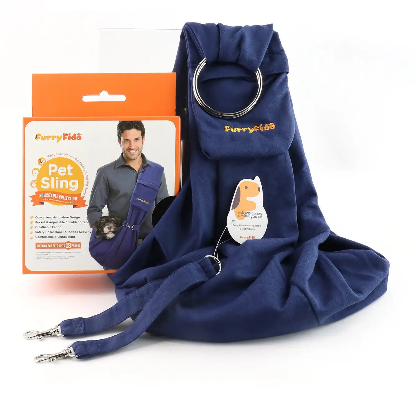 Furry Fido Adjustable Pocket Pet Sling - Navy