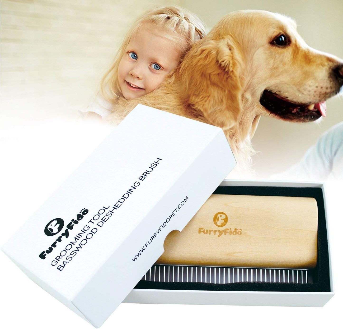 FurryFido Pet Deshedding & Grooming Brush (Long Hair)