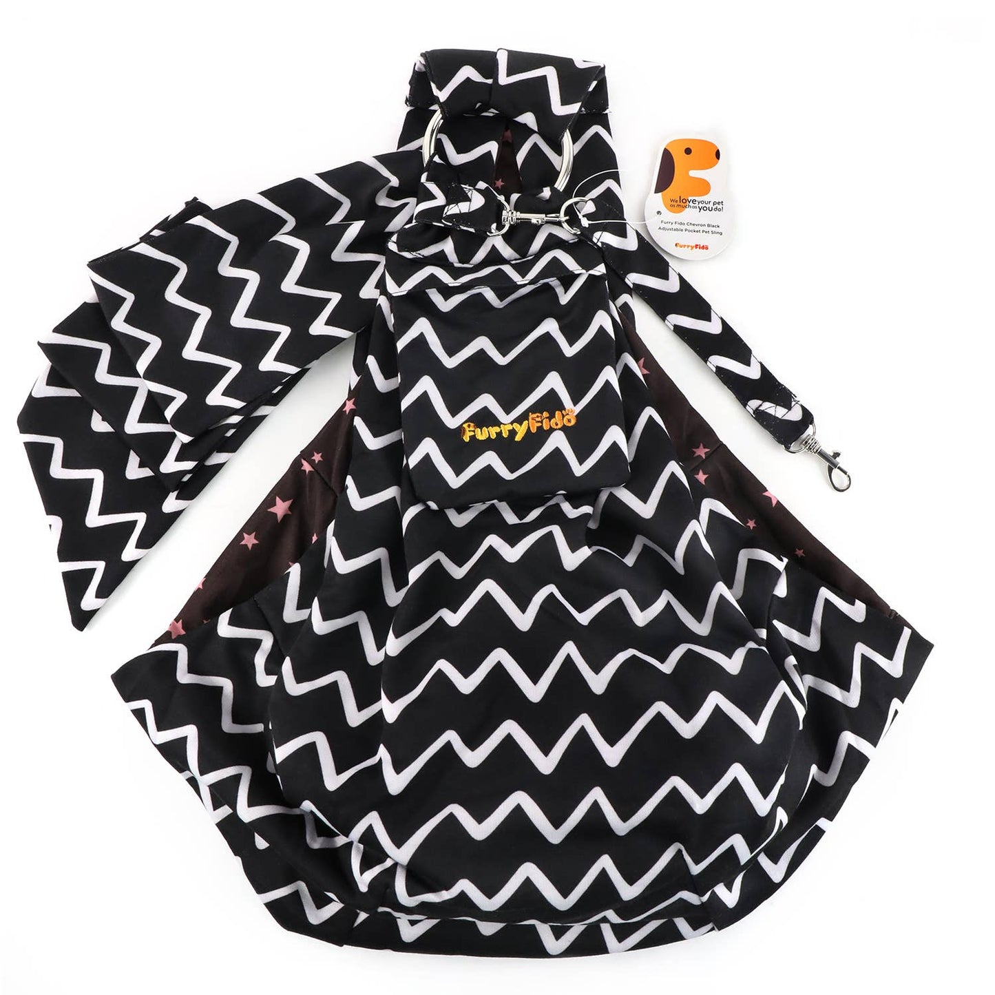 Furry Fido Adjustable Pocket Pet Sling - Chevron Black