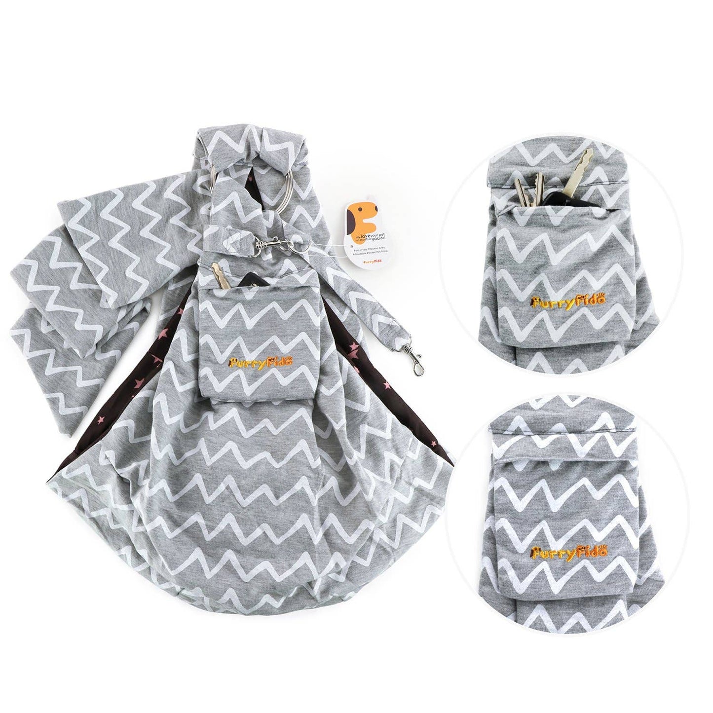 Furry Fido Adjustable Pocket Pet Sling - Chevron Grey