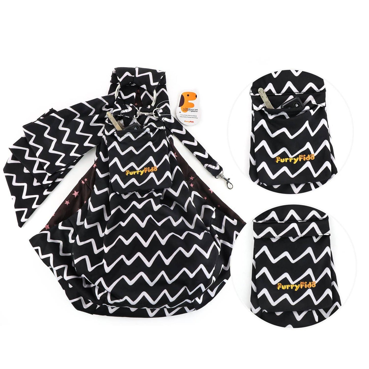 Furry Fido Adjustable Pocket Pet Sling - Chevron Black