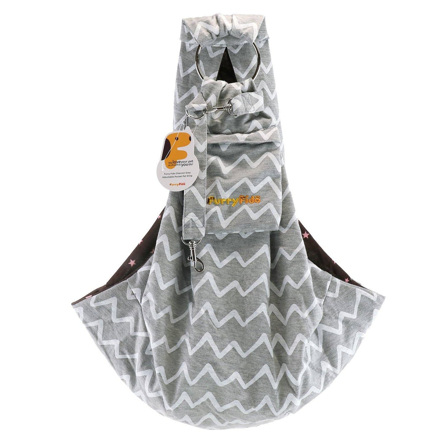 Furry Fido Adjustable Pocket Pet Sling - Chevron Grey