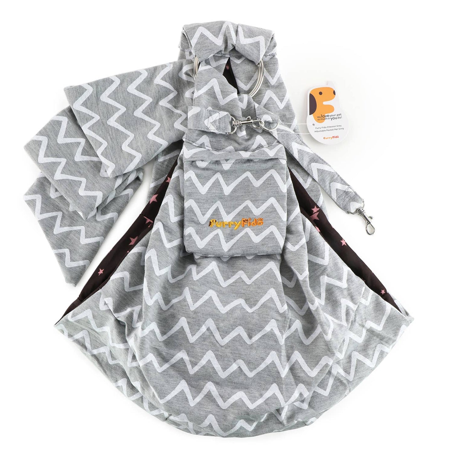 Furry Fido Adjustable Pocket Pet Sling - Chevron Grey